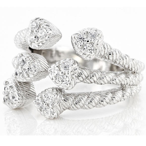 Judith Ripka Rhodium Over Sterling Silver Bypass Heart Romance Ring - Picture 3 of 14